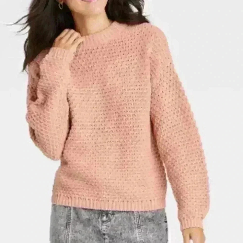 Universal Thread Womens Peach Pink Crew Neck Knit Sweater, Cozy, Cottagecore, S